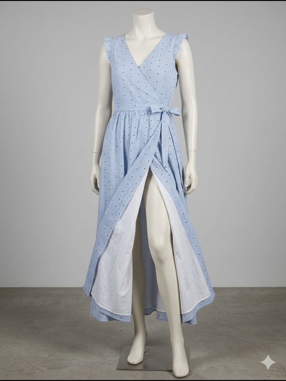 LOFT Blue and White Striped Wrap Maxi Dress with Tie - Picture 8 of 15
